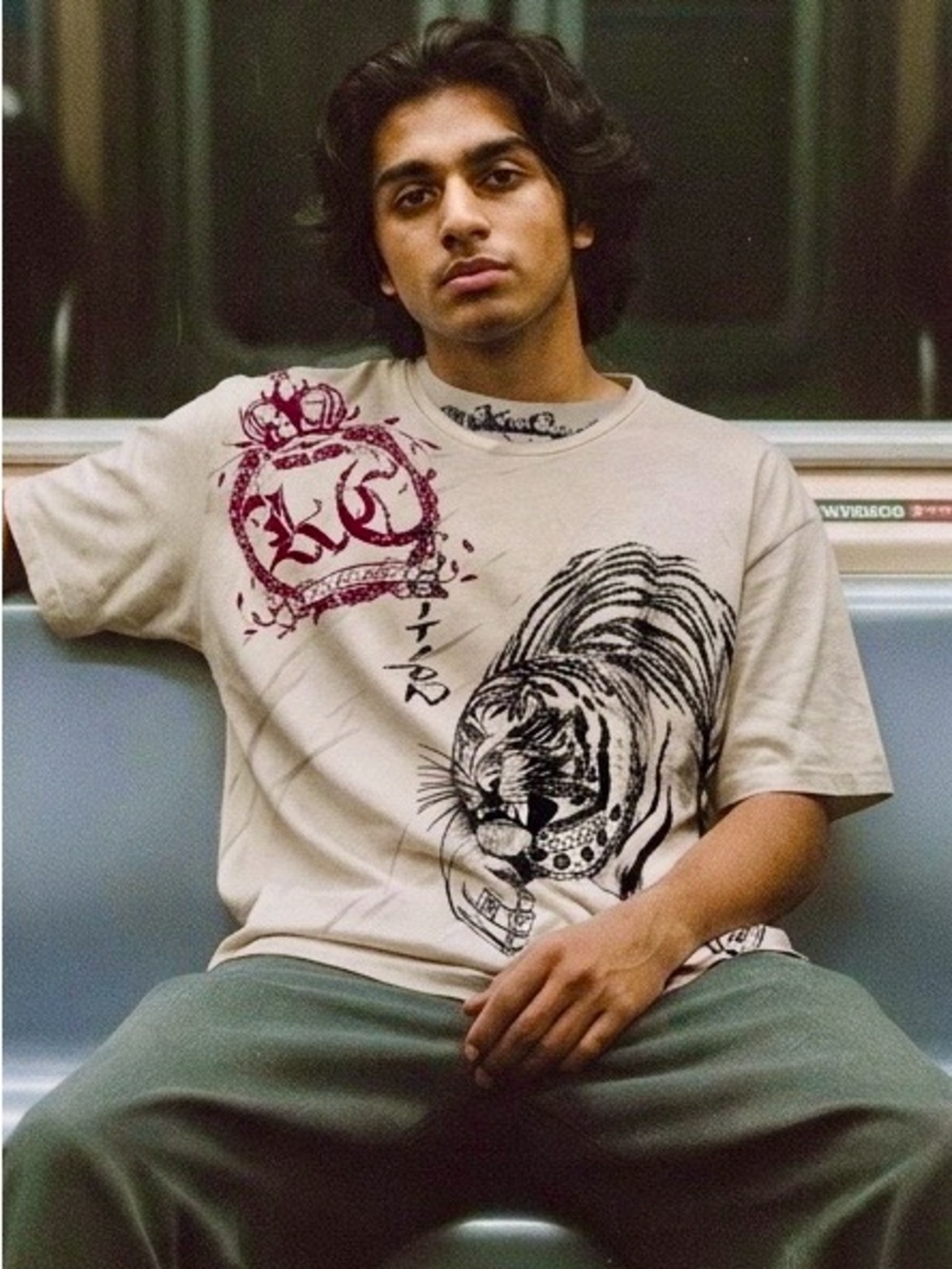 Men’s Key Closet LA Beige Vintage Graphic Tiger Crewneck T-Shirt Size XL🐅